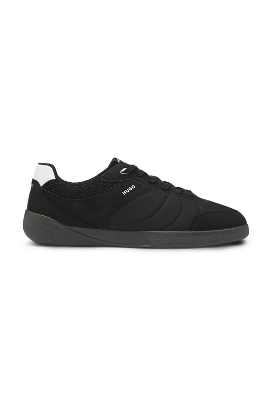 HUGO Mens Riven Tenn Football-Inspired Trainers with Faux Suede Size 8 Black - Image 1