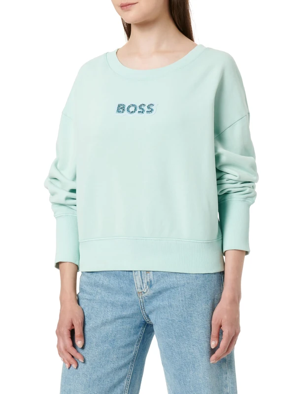 BOSS Women's C_Elay_stonebadge 10254045 01 Sweatshirt, Turquoise/Aqua442,