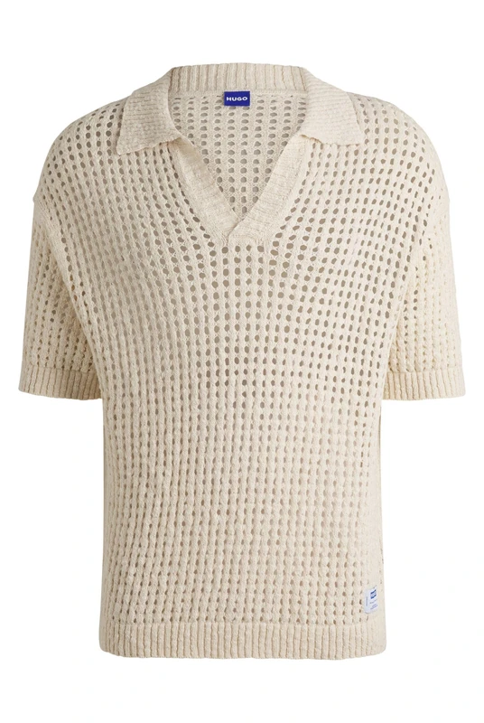 HUGO Mens Strallo Crochet-Knit Sweater with Johnny Collar