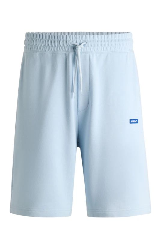 HUGO Mens Nasensio Cotton-Terry Shorts with Blue Logo Patch - Image 1