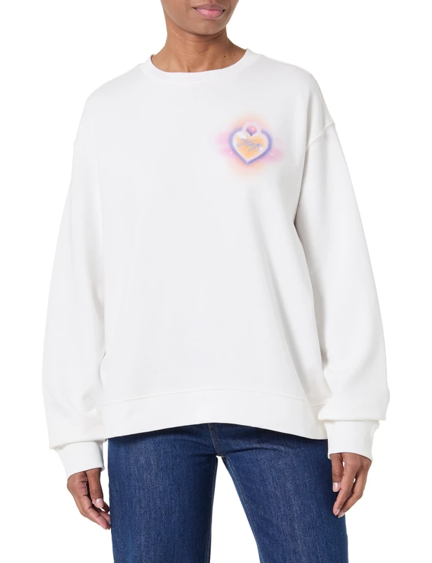 HUGO Women's Oversized Crew_B_2 10266045 01 Sweatshirt, Natural102, M
