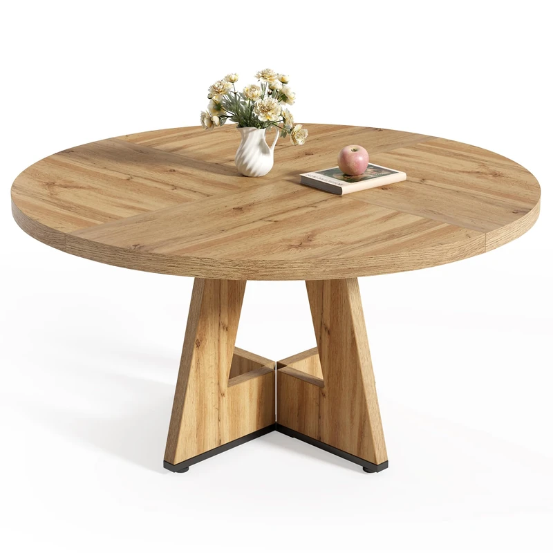 LITTLE TREE Round Dining Table for 4-6 People, 47 Inches Dining Room Table with Wooden Pedestal Base, Modern Dinner Tables, Circle Kitchen Tables for Dining Room, Kitchen, Living Room(Table Only)