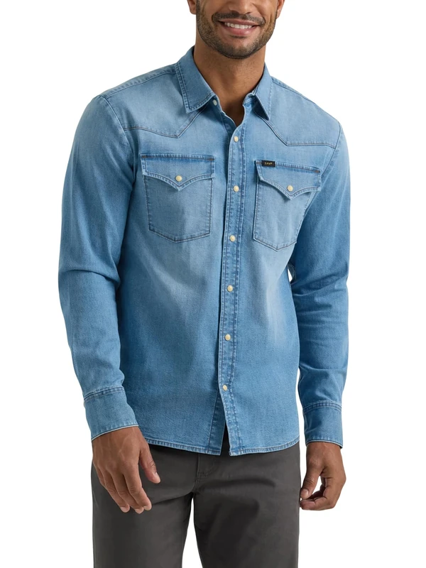 Lee Mens Heritage Western Shirt, Light Worn in Wash, 42/44