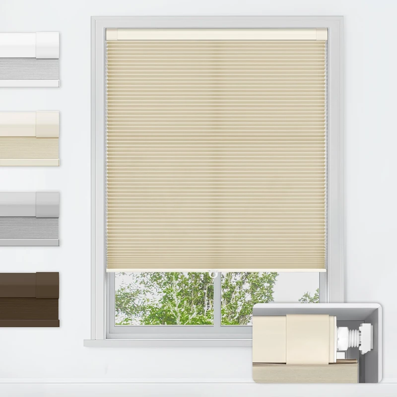LazBlinds No Tools No Drill Cordless Cellular Shades, Light Filtering Honeycomb Shades for Home, Thermal Insulation Blinds for Windows, 34" W x 64" H, Beige