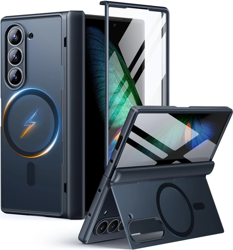 MOBOSI for Samsung Galaxy Z Fold 6 Case [Compatible with Magsafe], [Built-in Kickstand & Hinge Protection & Screen Protector] Full Body Slim Phone Case for Z Fold6 without S Pen Holder, Black