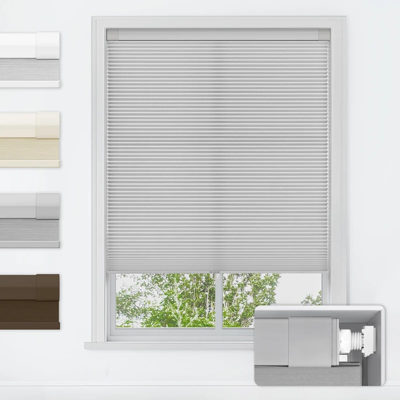 LazBlinds No Tools No Drill Cordless Cellular Shades, Light Filtering Honeycomb Shades for Home, Thermal Insulation Blinds for Windows, 34" W x 64" H, Grey