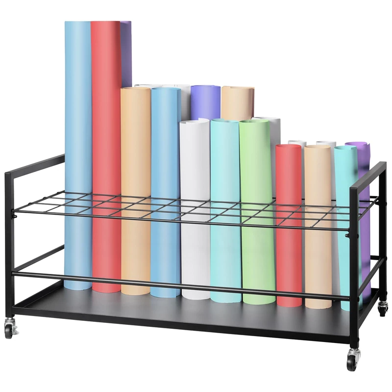 VEVOR Blueprint Storage Rack, 50 Slots Blueprint Holder with Wheels, Mobile Metal Blueprint Storage Cart for Construction Plan Map Poster Architectural, Roll File Holder for Home, Office, School - Image 1