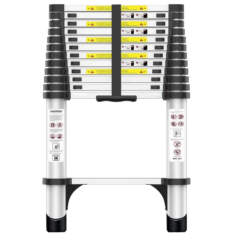 Exleiter 3.8M Telescoping Ladder, Aluminum Lightweight Multi-Purpose Telescopic Ladder Collapsible Extension Ladder Folding Ladder for RV, Attic, Daily Use at Home, 330lbs Max Capacity