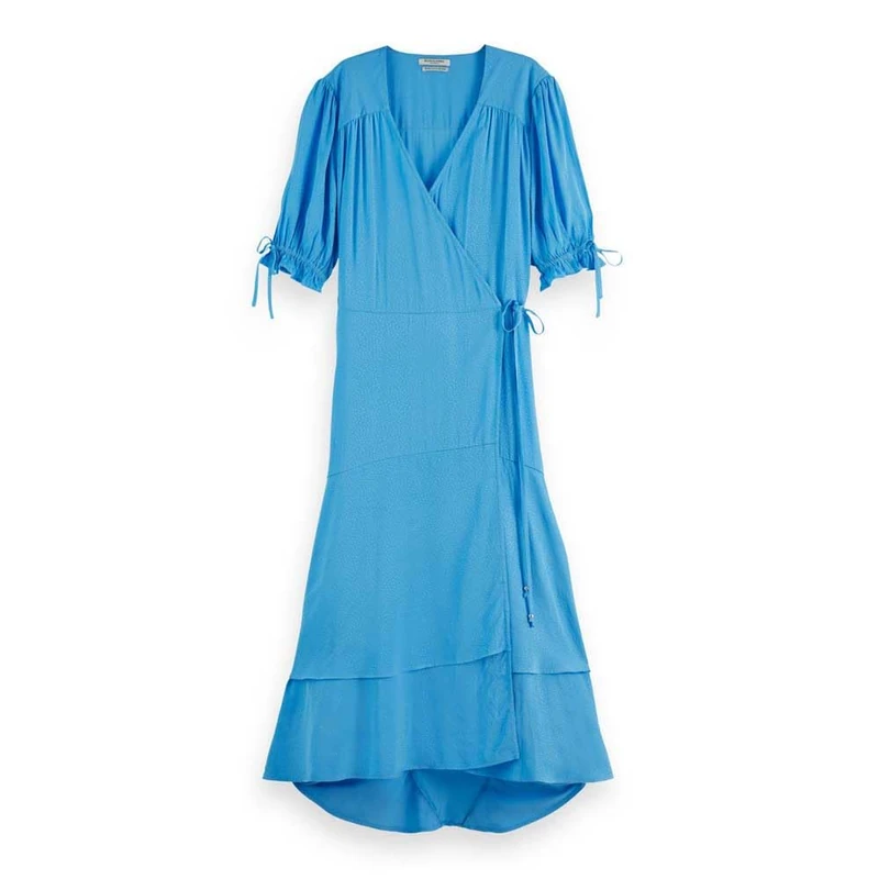 Scotch & Soda Women's Midi Wrap Casual Dress, Aqua Blue, 12