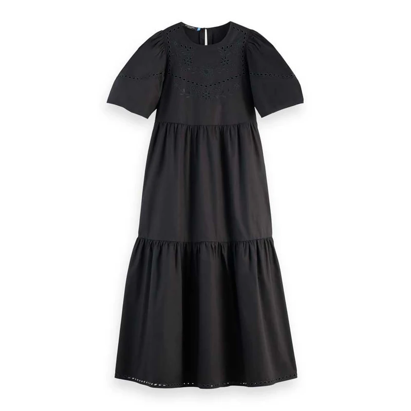 Scotch & Soda Women's Cotton Twill Embroidered midi Dress Casual, Black, 16