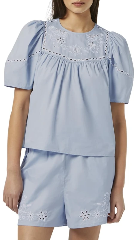 Scotch & Soda Women's Cotton Twill Embroidered top, Shirting Blue, 10