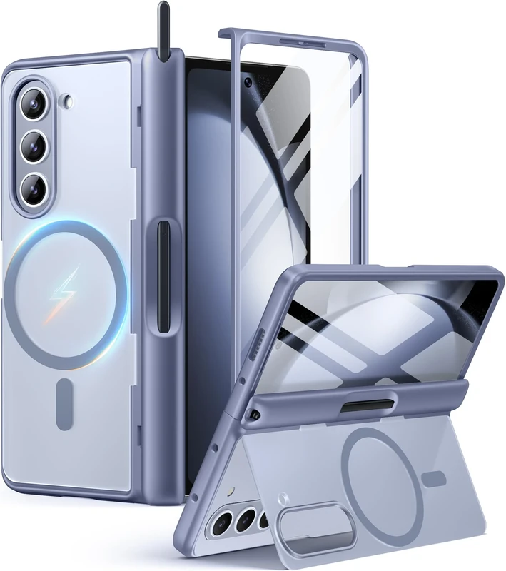 MOBOSI for Samsung Galaxy Z Fold 5 Case [Compatible with Magsafe], [Built-in Kickstand & Hinge Protection & Screen Protector] Full Body Slim Phone Case for Z Fold5 with S Pen Holder, Blue