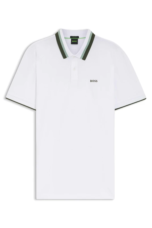 BOSS Mens Paddy AP Heritage Paddy Polo Shirt in Cotton piqué with Striped Collar White