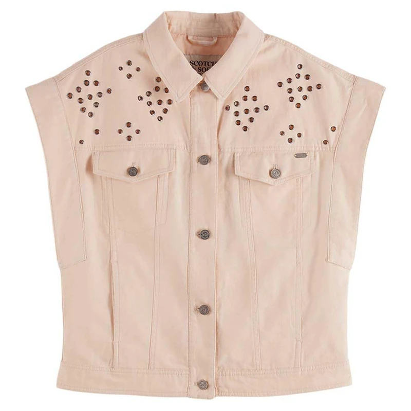 Scotch & Soda Women's Cotton Sleeveless Festival Jacket Denim Vest, Pink Foam 635,