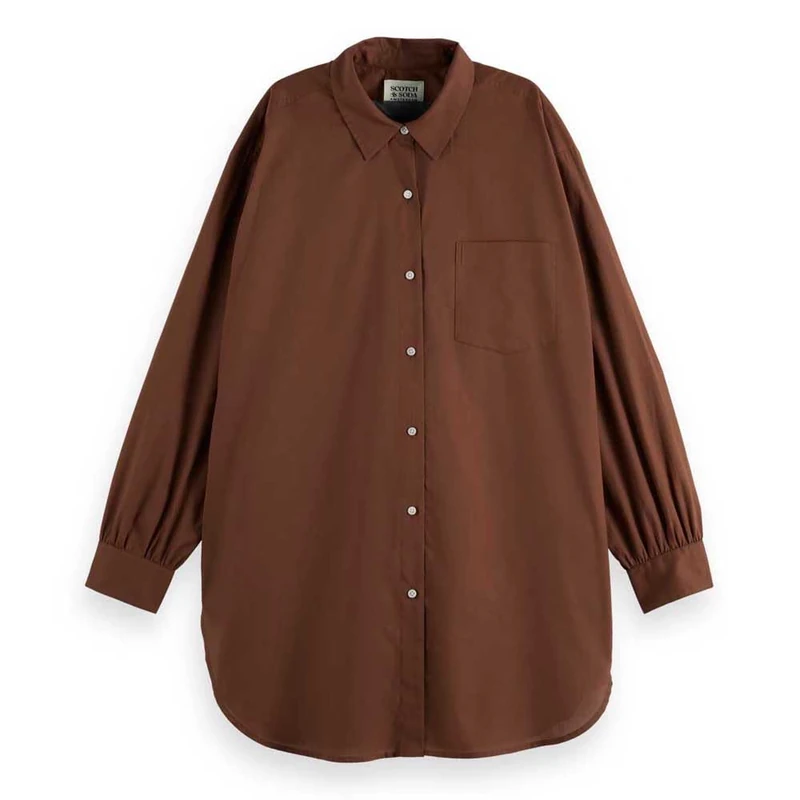 Scotch & Soda Women's Oversized Light Weight Cotton Shirt, Cold Brew, 14