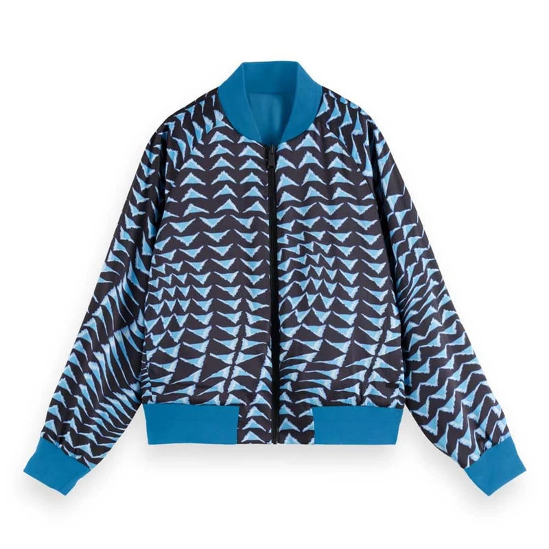 Scotch & Soda Women's Printed Reversible Bomber Jacket, House of Mirrors Blue/Black, L