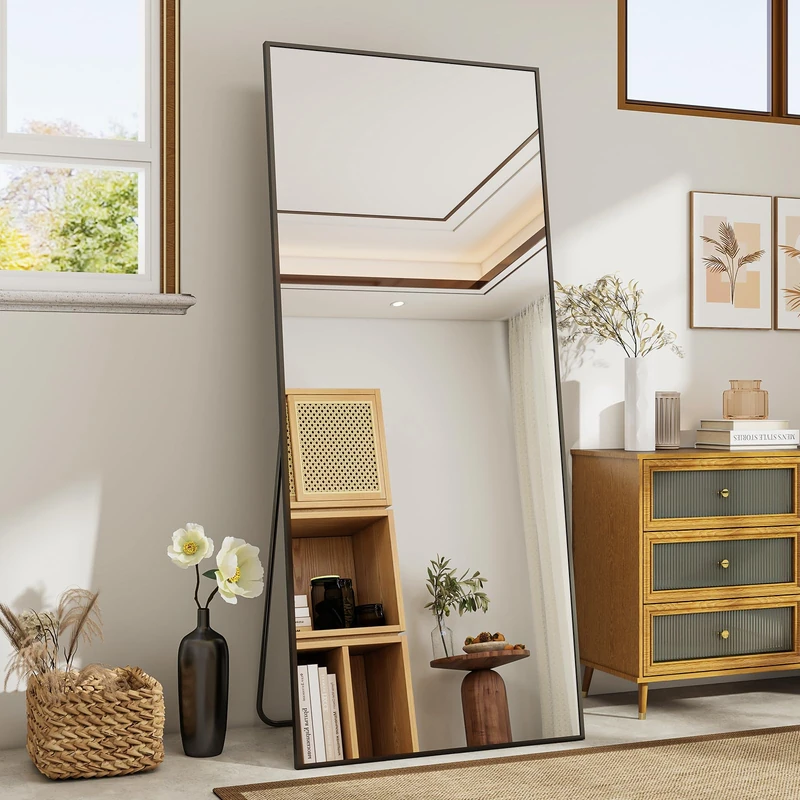 Koonmi Mirror Full Length - Minimalist Modern Full Body Floor Length Mirror - Standing, Hanging, Leaning for Living Room(Black,60x165 cm)