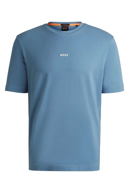 BOSS Mens T-Shirt Short Sleeve Lifestyle Cotton Open Blue M