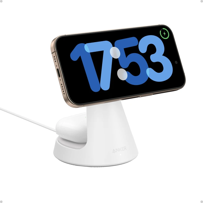 Anker MagSafe Compatible 2-in-1 Charging Stand, iPhone 16 Wireless Charger, Qi2 Certified 15W Ultra-Fast, Adjustable and Super Strong, For iPhone 16/15/14/13, AirPods (Adapter Not Included)