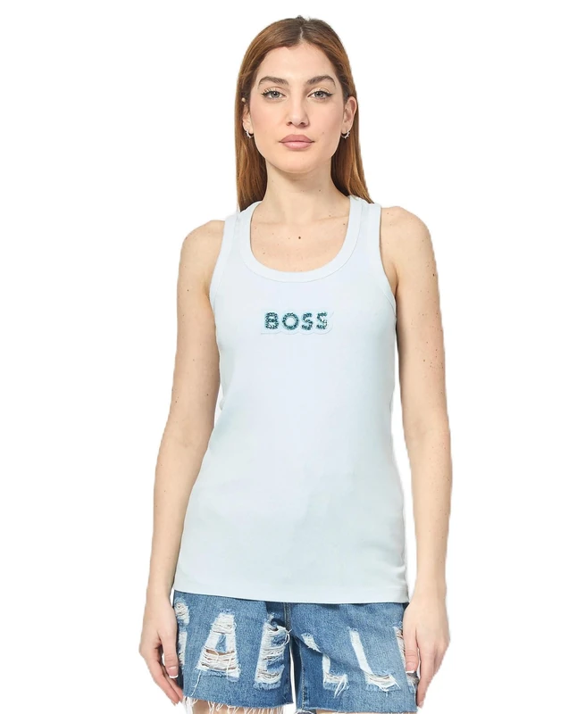 BOSS Women's C_Ematite2_stonebadg 10270749 Jersey_Top, Turquoise/Aqua442, M