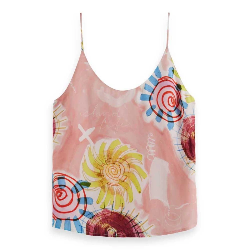 Scotch & Soda Womens Jersey Woven Tank Top, Abstract Sun Pink, 10 UK - Image 1