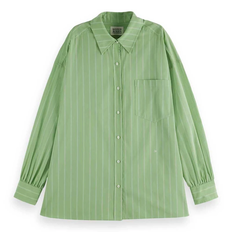 Scotch & Soda Women's Regular-fit Girlfriend Shirt, Pistachio/Soft Ice Stripe, 34 in