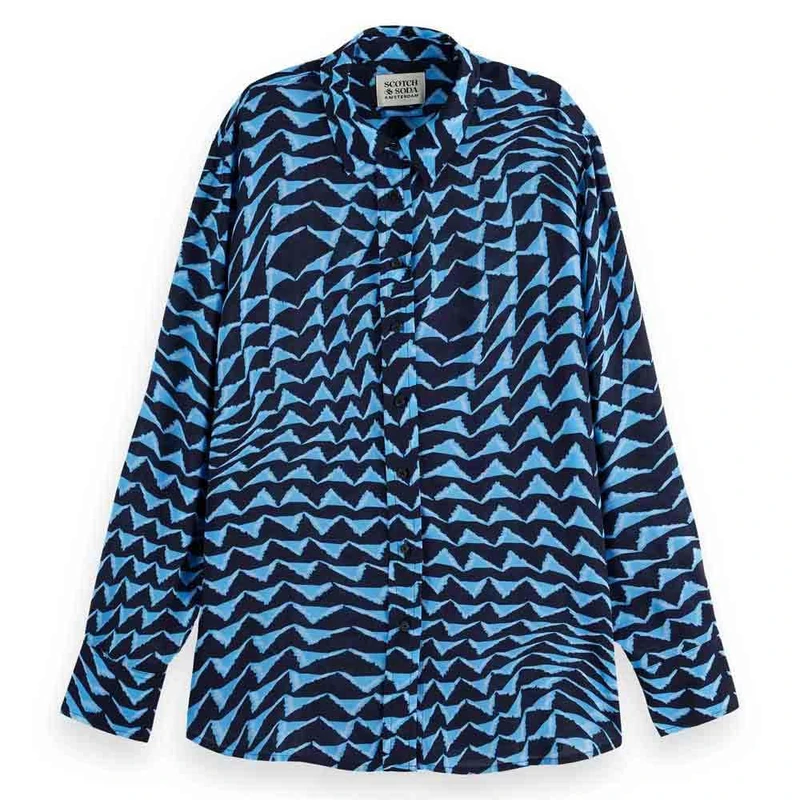 Scotch & Soda Women's Printed Relaxed Fit Shirt, House of Mirrors Blue, 10 - Image 1
