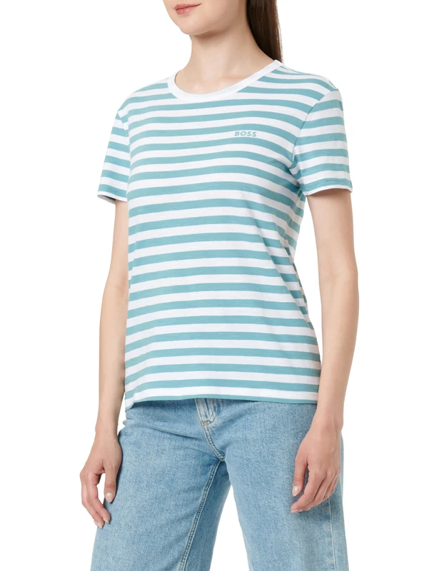 BOSS Women's C_Esla_Striped 10214849 01 T_Shirt, Bright Blue430, XL