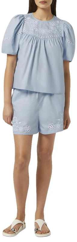 Scotch & Soda Women's Printed Linen High-Rise Shorts, Shirting Blue, XS