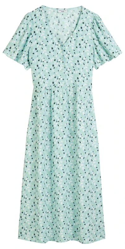 Marc OߴPolo Denim Women's Allover Print Dress with V-neck, Multicolor (Light Blue Multi 05), S