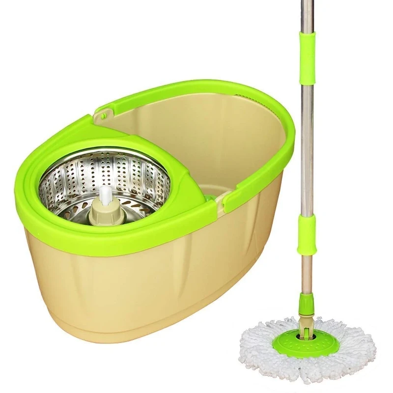 WADRBSW Mop - Mop with Stainless Steel Bucket System Extended Length Handle Microfiber Mop Heads, Spin Mop Bucket System Commemoration Day To pursue happiness