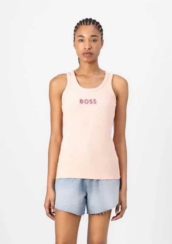 BOSS Women's C_Ematite2_stonebadg 10270749 Jersey_Top, Open Pink690,