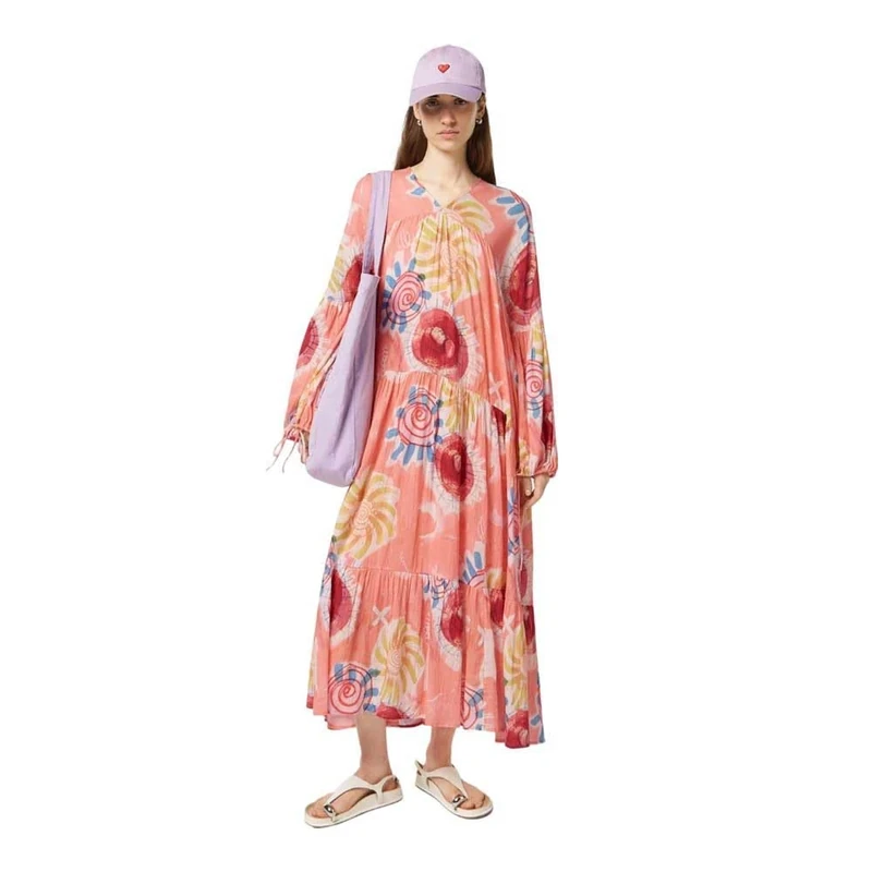Scotch & Soda Womens Printed Maxi Casual Dress, Abstract Sun Pink, 10 UK