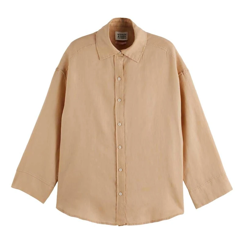 Scotch & Soda Womens Linen Shirt, Soft Camel, 10 UK