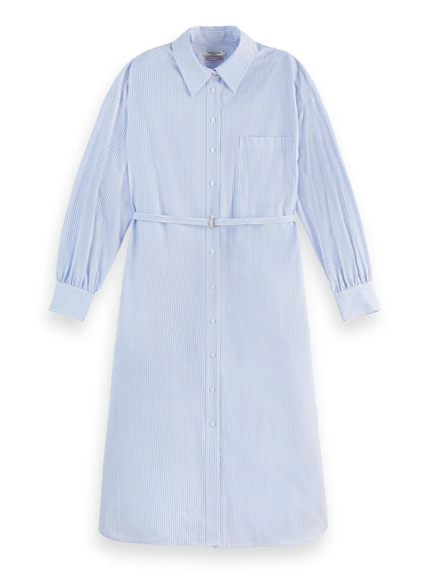 Scotch & Soda Women's CORE Poplin Shirt Dress Casual, White and Blue Stripe, 10