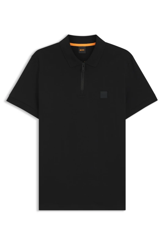 BOSS Mens Zip Polo Short Sleeve Cotton Black XXL