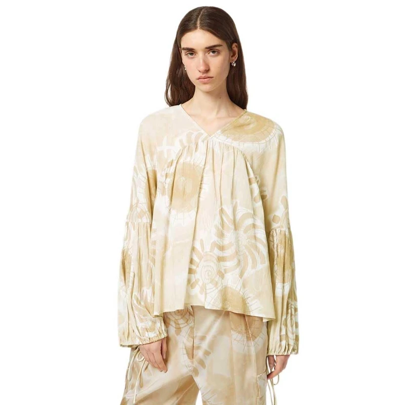 Scotch & Soda Women's Printed Crinkle Top, Abstract Sun Sand, 12