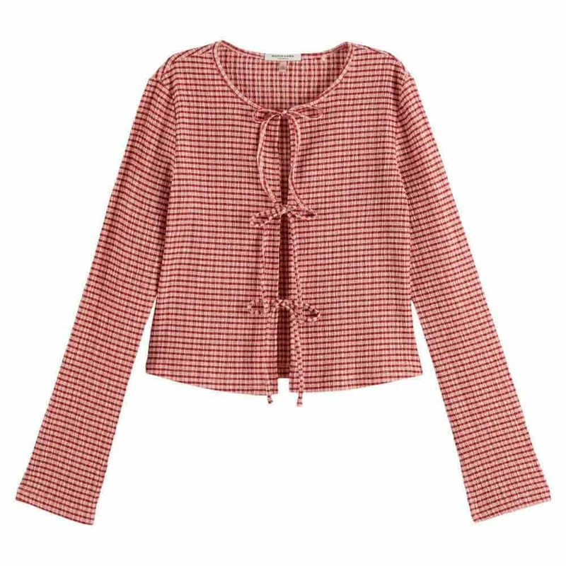 Scotch & Soda Women's Structured Gingham LS t-Shirt, Roadside Red/Cotton Candy, S