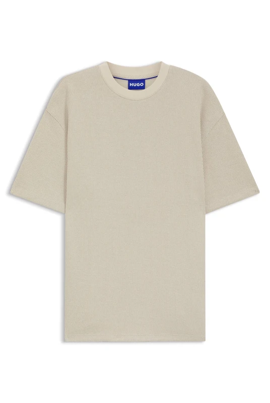 HUGO Mens Nuwaffle Cotton-Jersey T-Shirt with Blue Logo Patch - Image 1
