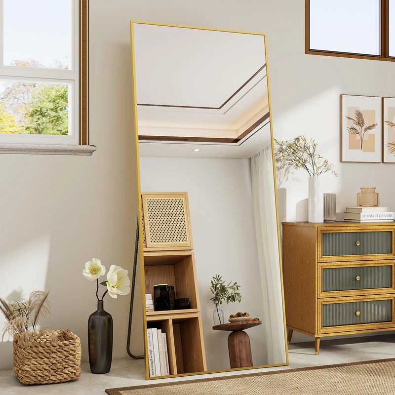 Koonmi 60x165 cm Mirror Full Length - Minimalist Modern Full Body Floor Length Mirror - Standing, Hanging, Leaning for Living Room, Gold
