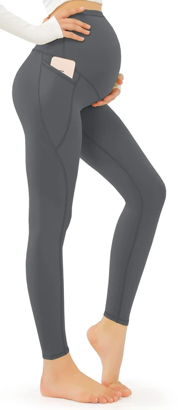 JOYSPELS Women's Maternity Leggings Over Bump with Pockets Soft Belly Support Yoga Pants Workout Pregnancy Gym Leggings UK Grey M