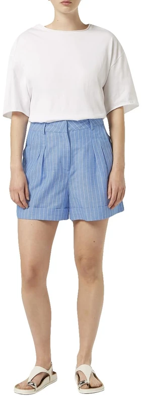 Scotch & Soda Women's Printed Linen High-Rise Shorts, Blue and White Pin Stripe, L