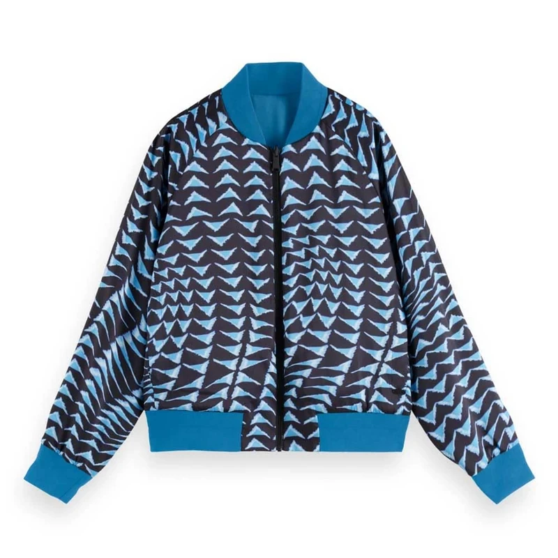 Scotch & Soda Women's Reversible Printed Bomber Bomber, House Of Mirrors Blue/Black 428,