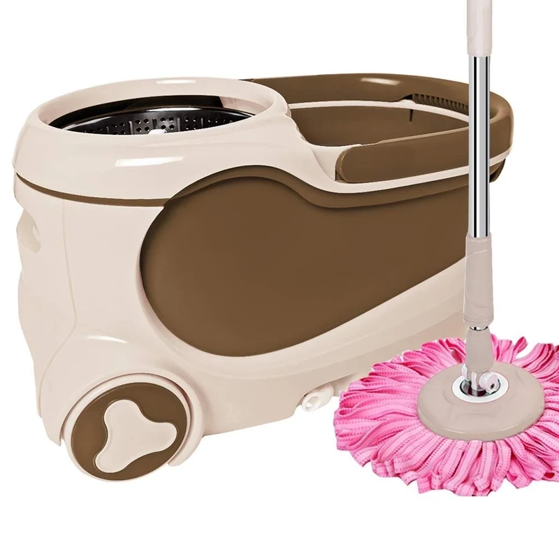 WADRBSW Upgraded Stainless Steel Deluxe 360 Spin Mop & Bucket Floor Cleaning System Included Handle with 2 Microfiber Mop Heads To pursue happiness