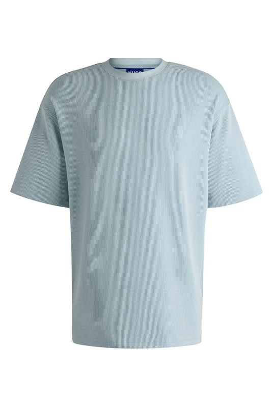 HUGO Mens Nuwaffle Cotton-Jersey T-Shirt with Blue Logo Patch