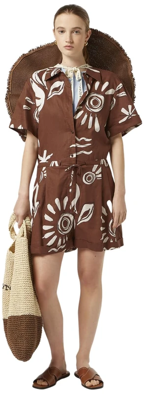 Scotch & Soda Women's Linen Utility Playsuit Jumpsuit, Inky Sun Brown, 14