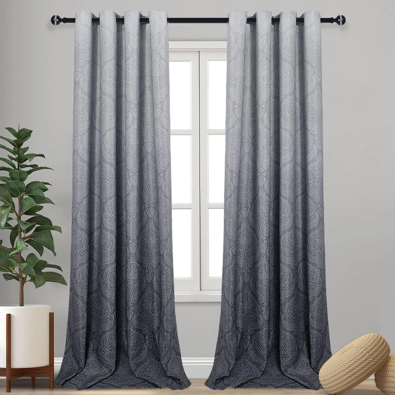 DWCN Extra Long Ombre Blackout Curtains for Living Room - Thermal Insulated Block Light Energy Saving Privacy Damask Grommet Window Curtains for Bedroom, Set of 2 Panels, 52 x 102 Inch Length, Grey