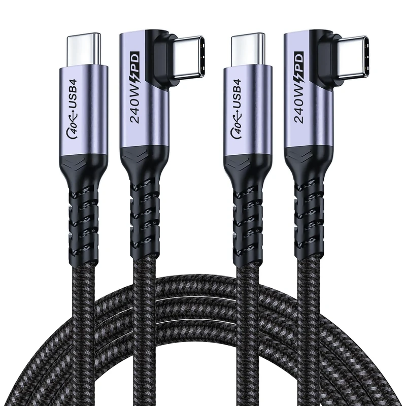 SUMPK 2m USB C to USB C Cable 2 Packs, 240W USB 4 Right Angle, High Speed 40Gbps Data, 8K 60Hz, 5K 60Hz, 4K 144Hz Monitor Cable, Compatible for Thunderbolt 4, Thunderbolt 3, iPhone 15 Pro Max