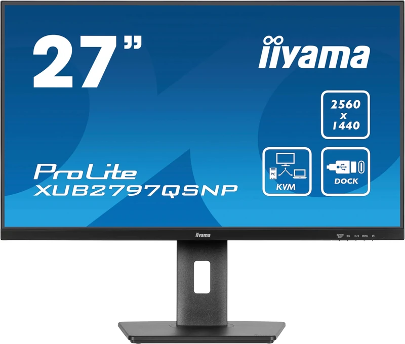 iiyama XUB2797QSNP-B1 27 inch IPS USB-C Dock Display 96W Charging, 1ms, 2560x1440, RJ45/HDMI/DP, 1 x DP-OUT(MST), 4 x USB Hub, KVM, Height Adjustable Stand, 5 Yr Warranty