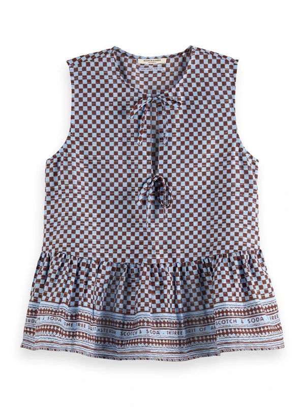 Scotch & Soda Womens Bow Detail Top, Block Print, 14 UK